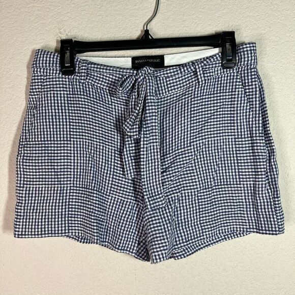 Banana Republic Pants - Banana Republic‎ Womens Navy Tie Front Shorts Checkered Casual Size 2